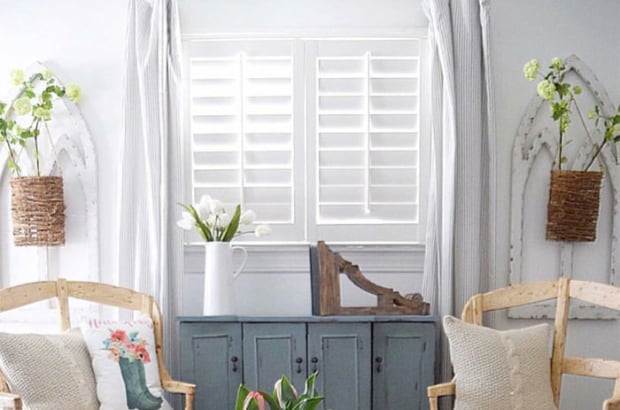 Plantation shutters in a sitting room